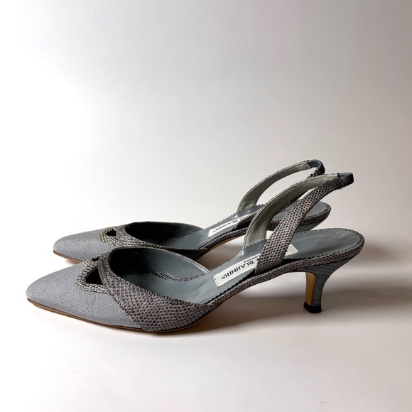 Vintage Manolo Blahnik Slingback Heels – Snakeskin Trim, Gray size 36.5 - Picture 5 of 7